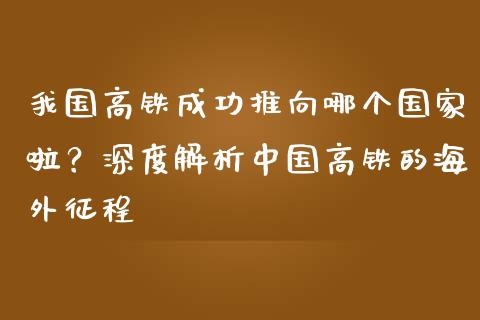 我国高铁成功推向哪个国家啦？深度解析中国高铁的海外征程_https://www.qmgjg.com_恒生指数期货_第1张
