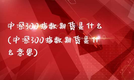 沪深300指数期货是什么(沪深300指数期货是什么意思)_https://www.qmgjg.com_恒生指数是什么_第1张