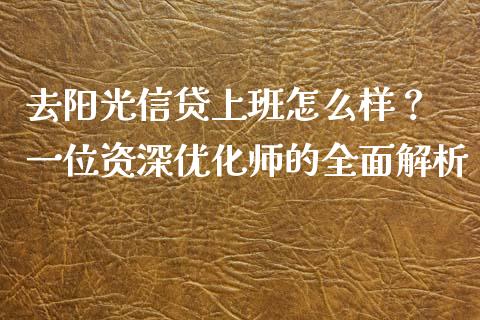 去阳光信贷上班怎么样？ 一位资深优化师的全面解析_https://www.qmgjg.com_恒生指数期货_第1张