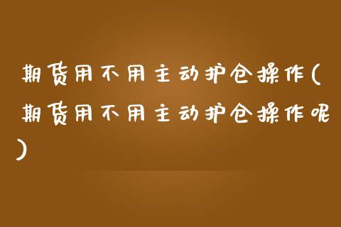 期货用不用主动护仓操作(期货用不用主动护仓操作呢)_https://www.qmgjg.com_港股恒生指数_第1张