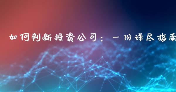 如何判断投资公司：一份详尽指南_https://www.qmgjg.com_港股恒生指数_第1张