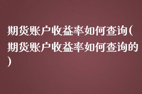 期货账户收益率如何查询(期货账户收益率如何查询的)_https://www.qmgjg.com_恒生指数是什么_第1张