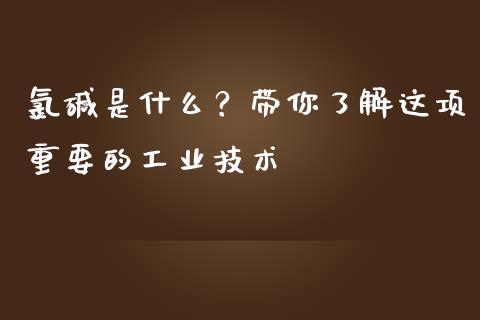 氯碱是什么？带你了解这项重要的工业技术_https://www.qmgjg.com_香港恒生指数_第1张