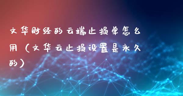 文华财经的云端止损单怎么用（文华云止损设置是永久的）_https://www.qmgjg.com_港股恒生指数_第1张