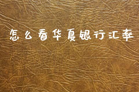 怎么看华夏银行汇率_https://www.qmgjg.com_恒生指数期货_第1张