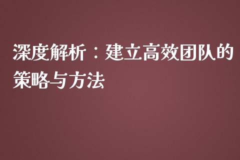 深度解析：建立高效团队的策略与方法_https://www.qmgjg.com_港股恒生指数_第1张