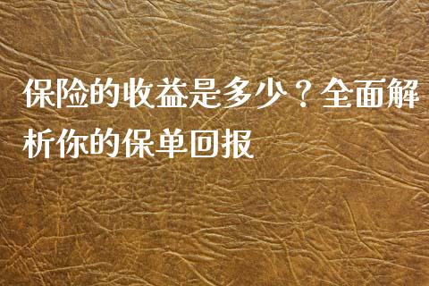 保险的收益是多少？全面解析你的保单回报_https://www.qmgjg.com_香港恒生指数_第1张