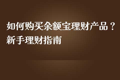 如何购买余额宝理财产品？新手理财指南_https://www.qmgjg.com_港股恒生指数_第1张