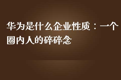 华为是什么企业性质：一个圈内人的碎碎念_https://www.qmgjg.com_港股恒生指数_第1张