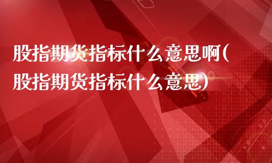 股指期货指标什么意思啊(股指期货指标什么意思)_https://www.qmgjg.com_恒生指数期货_第1张