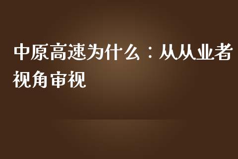 中原高速为什么：从从业者视角审视_https://www.qmgjg.com_恒生指数期货_第1张