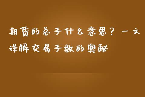期货的总手什么意思？一文详解交易手数的奥秘_https://www.qmgjg.com_恒生指数期货_第1张