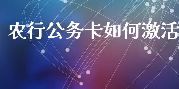 农行公务卡如何激活_https://www.qmgjg.com_恒生指数期货_第1张