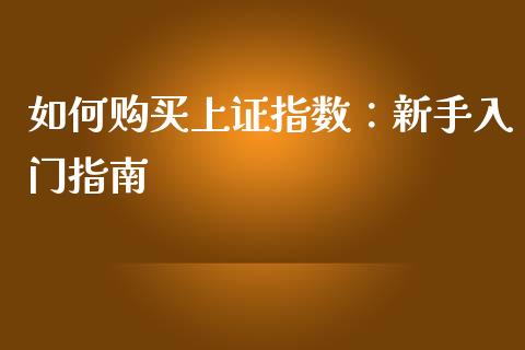 如何购买上证指数：新手入门指南_https://www.qmgjg.com_恒生指数期货_第1张