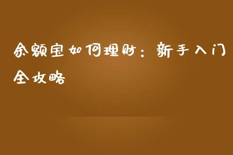 余额宝如何理财：新手入门全攻略_https://www.qmgjg.com_港股恒生指数_第1张
