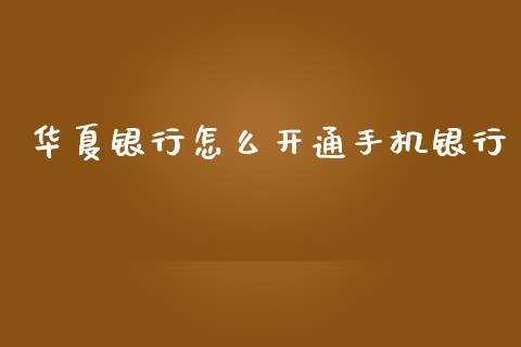华夏银行怎么开通手机银行_https://www.qmgjg.com_港股恒生指数_第1张