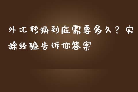 外汇转换到底需要多久？实操经验告诉你答案_https://www.qmgjg.com_香港恒生指数_第1张