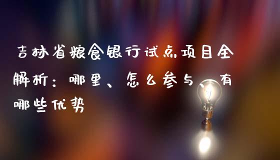 吉林省粮食银行试点项目全解析：哪里、怎么参与、有哪些优势_https://www.qmgjg.com_恒生指数期货_第1张