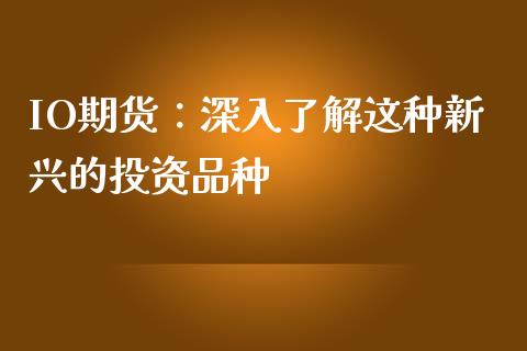 IO期货：深入了解这种新兴的投资品种_https://www.qmgjg.com_港股恒生指数_第1张