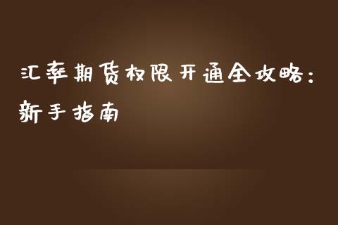 汇率期货权限开通全攻略：新手指南_https://www.qmgjg.com_香港恒生指数_第1张