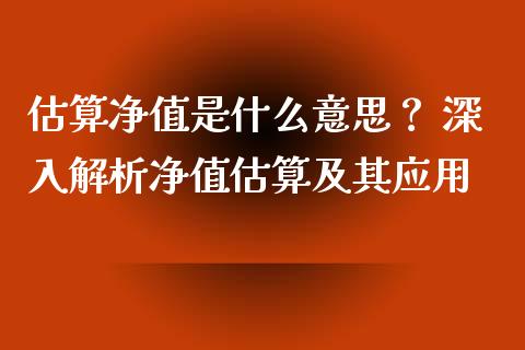 估算净值是什么意思？ 深入解析净值估算及其应用_https://www.qmgjg.com_香港恒生指数_第1张