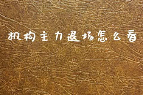机构主力退场怎么看_https://www.qmgjg.com_恒生指数期货_第1张