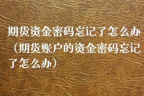 期货资金密码忘记了怎么办（期货账户的资金密码忘记了怎么办）_https://www.qmgjg.com_恒生指数期货_第1张