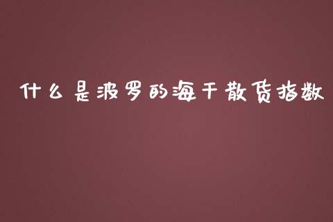 什么是波罗的海干散货指数_https://www.qmgjg.com_香港恒生指数_第1张