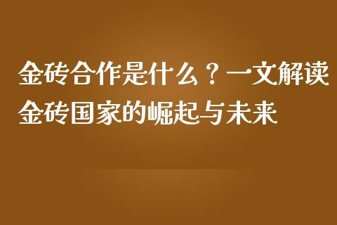 金砖合作是什么？一文解读金砖国家的崛起与未来_https://www.qmgjg.com_恒生指数期货_第1张