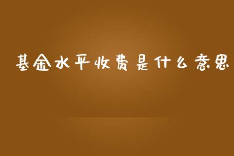 基金水平收费是什么意思_https://www.qmgjg.com_恒生指数期货_第1张
