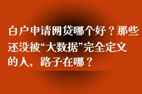 白户申请网贷哪个好？那些还没被“大数据”完全定义的人，路子在哪？_https://www.qmgjg.com_恒生指数期货_第1张