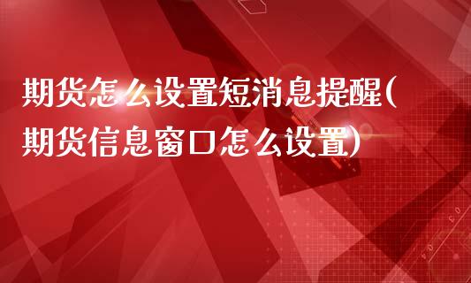 期货怎么设置短消息提醒(期货信息窗口怎么设置)_https://www.qmgjg.com_恒生指数期货_第1张